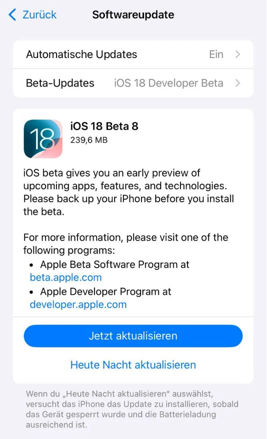 长海苹果手机维修分享苹果 iOS / iPadOS 18 开发者预览版 Beta 8 发布 